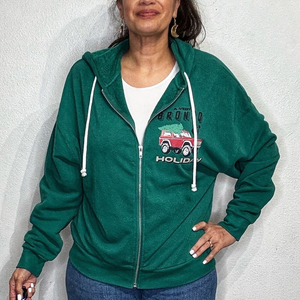 Grayson Threads Ford Bronco Green Holiday Full Zip Hooded Jacket Sz S